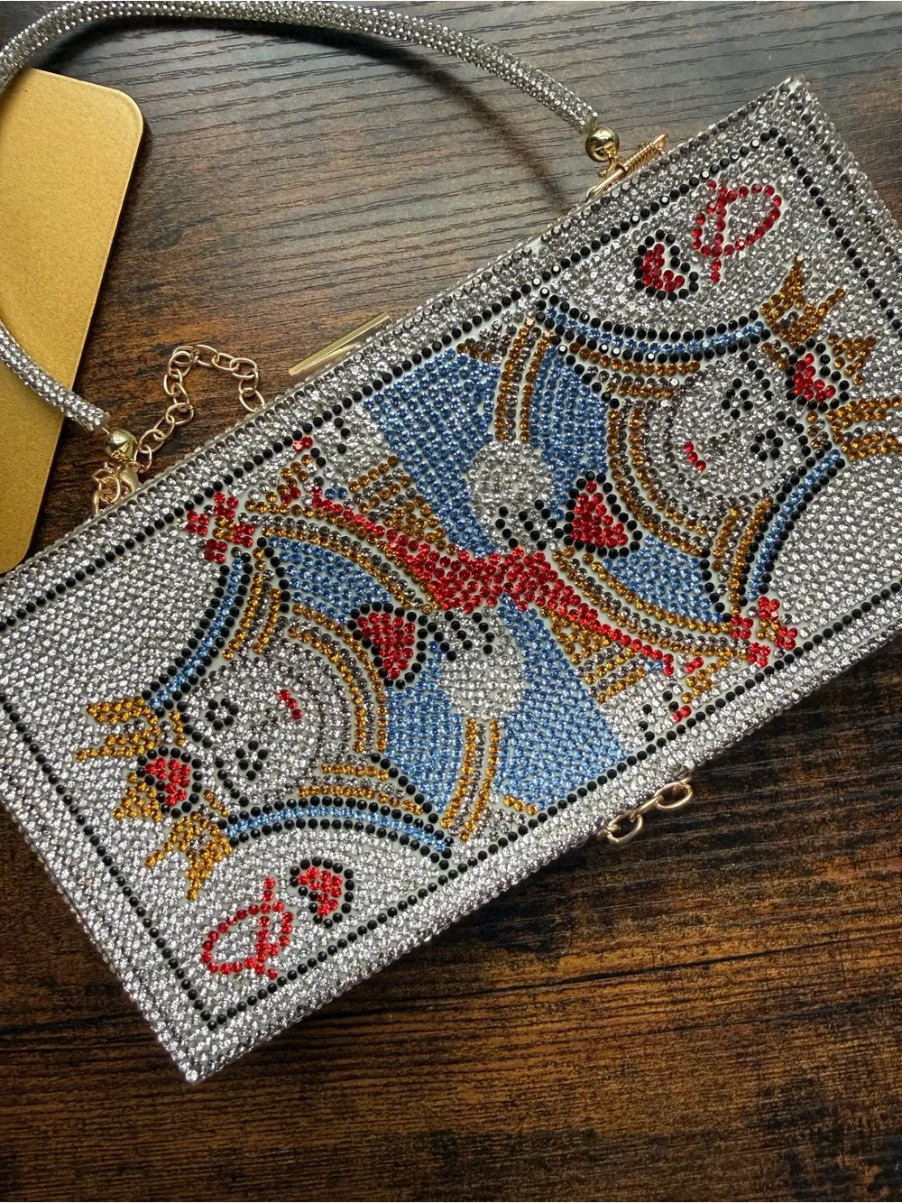 Crystal Embellished Rectangular Evening Bag - Silver Multicolor